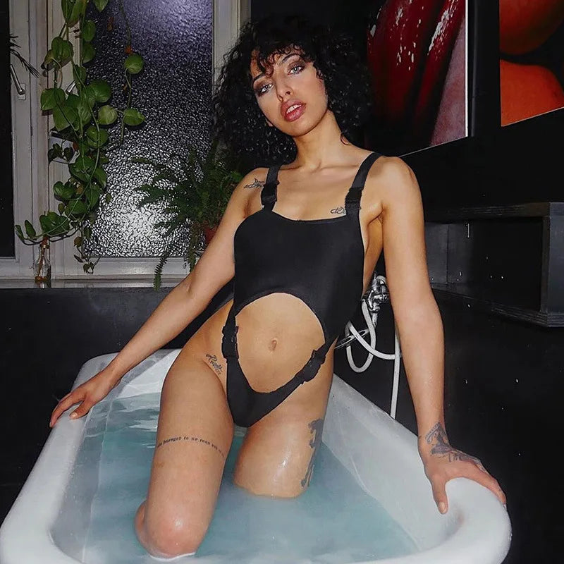 kinky rave bodysuit with buckles black-kinky rave outfit-women