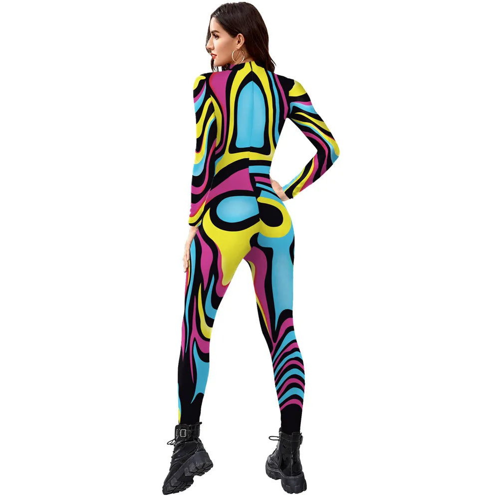 FCCEXIO Multicolor Print Holiday Party Women Overalls New Fashion Sexy Jumpsuit Wear Cosplay Costume Catsuit Body FESTIVAL OUTFITS & STREETWEAR