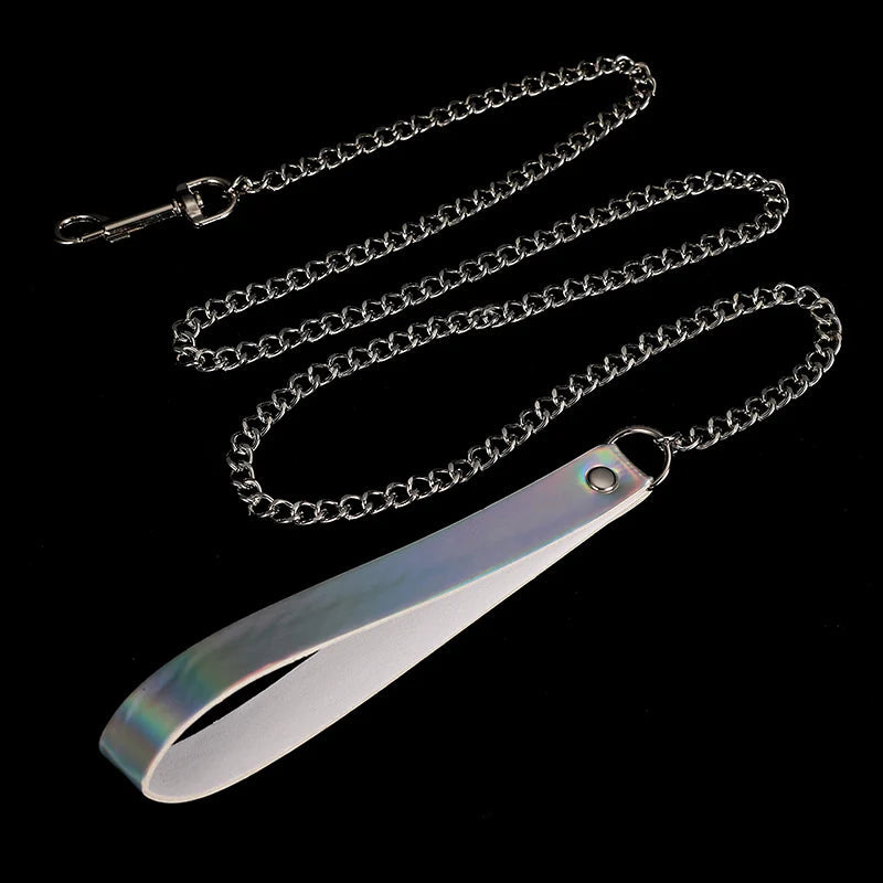 Holographic Rainbow Choker Chain necklace Punk  Leather Collar Women Holo Chocker Rave Festival Costume Jewelry Festival Outfits | Techno Shirts | Rave Clothing