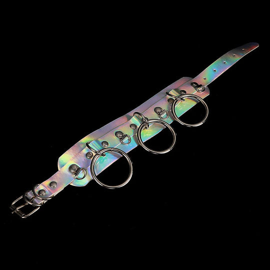 Holographic Rainbow Choker Chain necklace Punk  Leather Collar Women Holo Chocker Rave Festival Costume Jewelry Festival Outfits | Techno Shirts | Rave Clothing