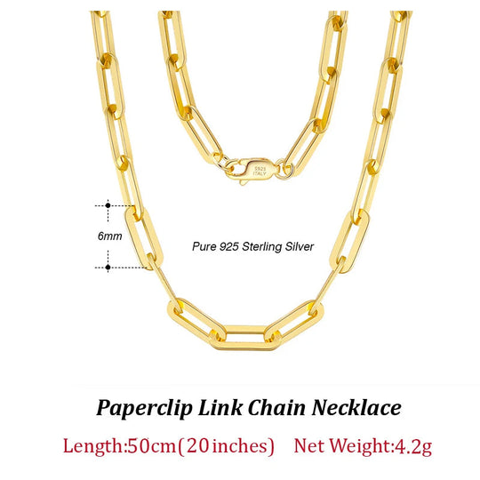 ORSA JEWELS 14K gold-plated genuine 925 sterling silver paper clip necklace, 6/9.3/12 mm link chain for women and men, jewelry SC39 Festival Outfits | Techno Shirts | Rave Clothing