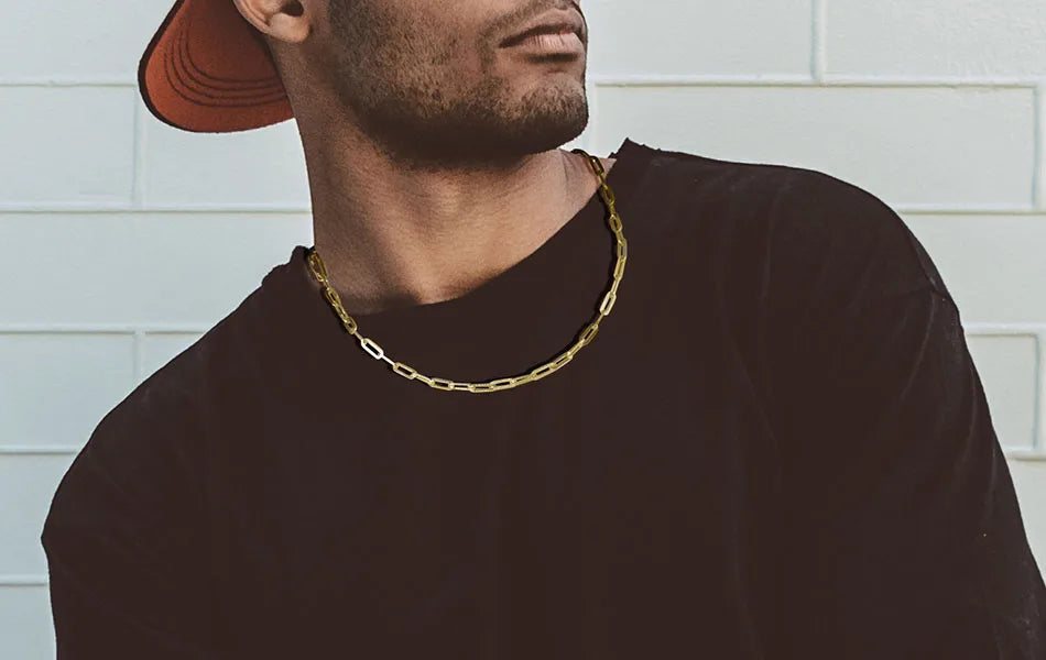 Rave Kettte - Festival Jewelry - 14K gold plated genuine 925 sterling silver paperclip necklace, 6/9.3/12 mm link chain for men and women,
