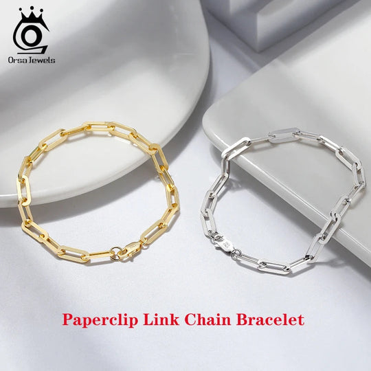 ORSA JEWELS 14K gold-plated genuine 925 sterling silver paper clip necklace, 6/9.3/12 mm link chain for women and men, jewelry SC39 Festival Outfits | Techno Shirts | Rave Clothing