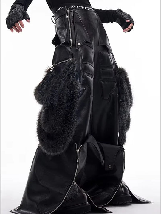 Mauroicardi Frühling Herbst Kühlen Lange Baggy Schwarz Pu Leder Breite Bein Cargo Hosen Männer Luxus Herren Designer Kleidung Streetwear 2025 Festival Outfits | Techno Shirts | Rave Clothing