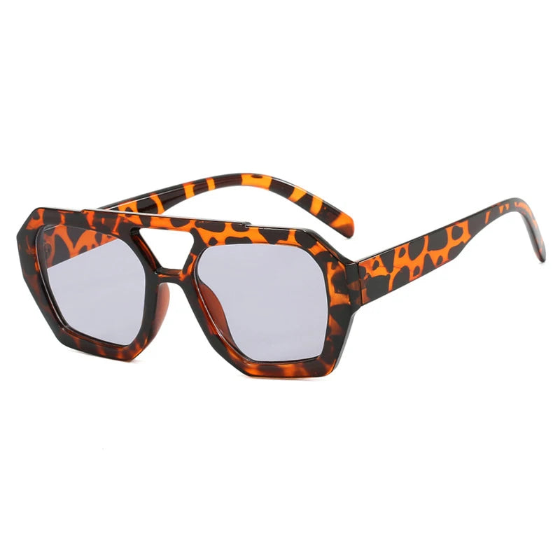 Vintage Square Sunglasses for Women Men Thick Frame Double Bridge Glasses Female Fashion Chic Polygon Sunglasses Leopard Blue Festival Outfits | Techno Shirts | Rave Clothing