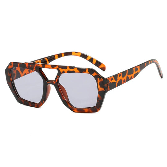 Vintage Square Sunglasses for Women Men Thick Frame Double Bridge Glasses Female Fashion Chic Polygon Sunglasses Leopard Blue Festival Outfits | Techno Shirts | Rave Clothing
