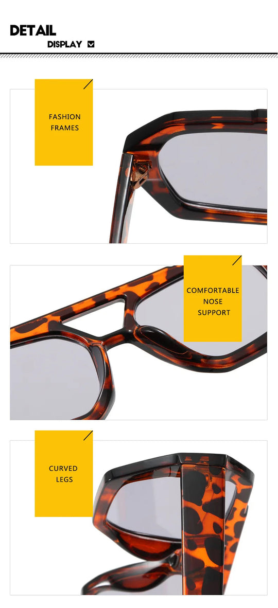 Vintage Square Sunglasses for Women Men Thick Frame Double Bridge Glasses Female Fashion Chic Polygon Sunglasses Leopard Blue Festival Outfits | Techno Shirts | Rave Clothing