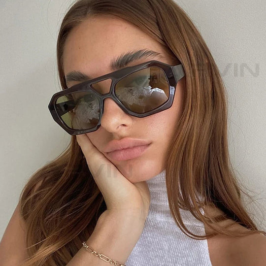 Vintage Square Sunglasses for Women Men Thick Frame Double Bridge Glasses Female Fashion Chic Polygon Sunglasses Leopard Blue Festival Outfits | Techno Shirts | Rave Clothing
