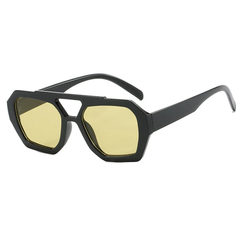 Vintage Square Sunglasses for Women Men Thick Frame Double Bridge Glasses Female Fashion Chic Polygon Sunglasses Leopard Blue Festival Outfits | Techno Shirts | Rave Clothing