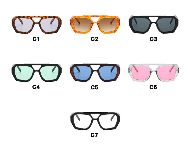 Vintage Square Sunglasses for Women Men Thick Frame Double Bridge Glasses Female Fashion Chic Polygon Sunglasses Leopard Blue Festival Outfits | Techno Shirts | Rave Clothing