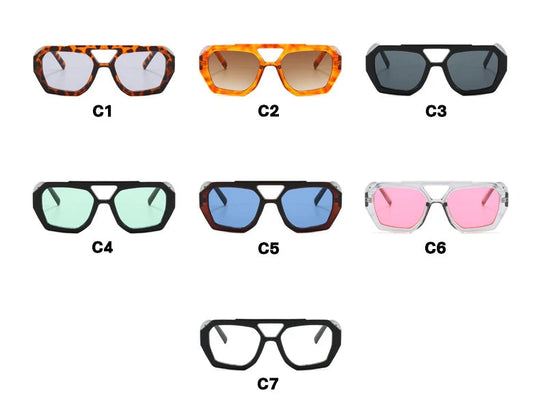 Vintage Square Sunglasses for Women Men Thick Frame Double Bridge Glasses Female Fashion Chic Polygon Sunglasses Leopard Blue Festival Outfits | Techno Shirts | Rave Clothing