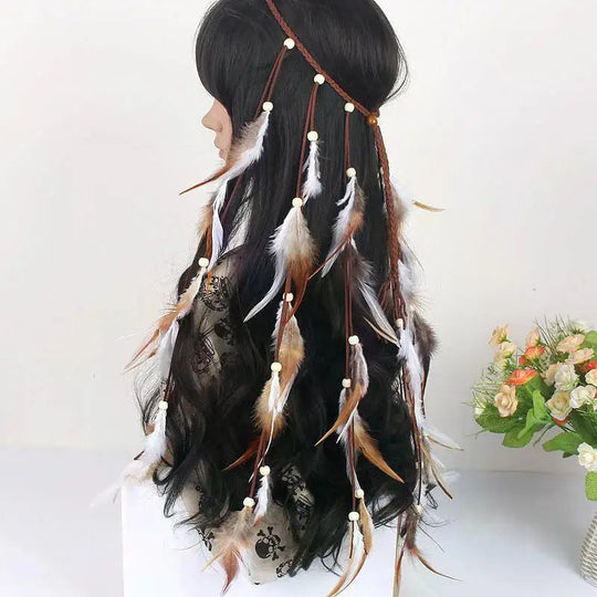 Böhmisches Feder-Haarband für Damen, festliche Maskerade, Karneval, Hippies, Kostüm, indischer Abschlussball, Zigeuner, lange Quaste, Haarschmuck Festival Outfits | Techno Shirts | Rave Clothing