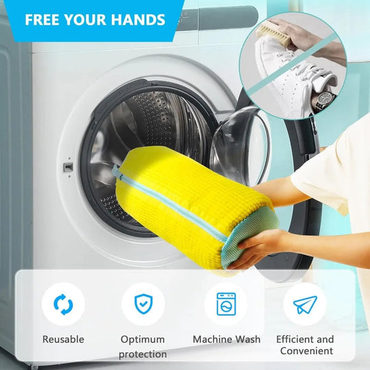 Robust shoe washing machine bag for all types of shoes - yellow with blue zipper, ideal for sneakers and casual shoes, laundry bag Festival Outfits | Techno Shirts | Rave Clothing