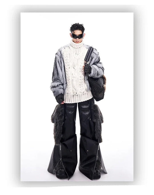 Mauroicardi Frühling Herbst Kühlen Lange Baggy Schwarz Pu Leder Breite Bein Cargo Hosen Männer Luxus Herren Designer Kleidung Streetwear 2025 Festival Outfits | Techno Shirts | Rave Clothing