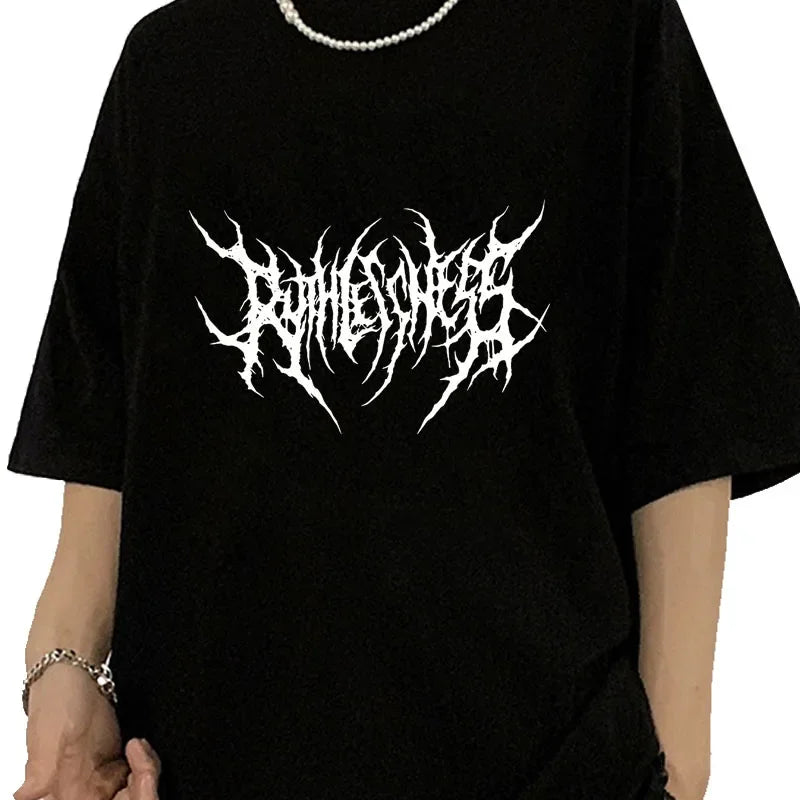 Frauen T Shirt Sommer Punk Stil Y2K Druck Vintage Oansatz T-shirt Kühlen Kurzarm Straße T-Shirt Weiche Atmungsaktive T Kleidung Festival Outfits | Techno Shirts | Rave Clothing