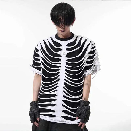 LUZHEN 2025 Summer New Original Personalized Hollow Out Patchwork Design Fake Two Piece T-shirts Men High Street Tops JY1125 Festival Outfits | Techno Shirts | Rave Clothing