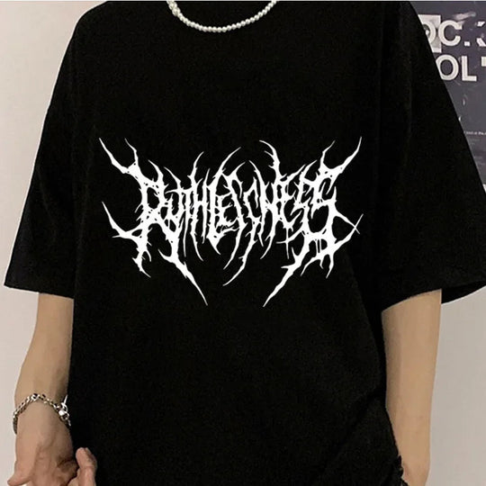 Frauen T Shirt Sommer Punk Stil Y2K Druck Vintage Oansatz T-shirt Kühlen Kurzarm Straße T-Shirt Weiche Atmungsaktive T Kleidung Festival Outfits | Techno Shirts | Rave Clothing