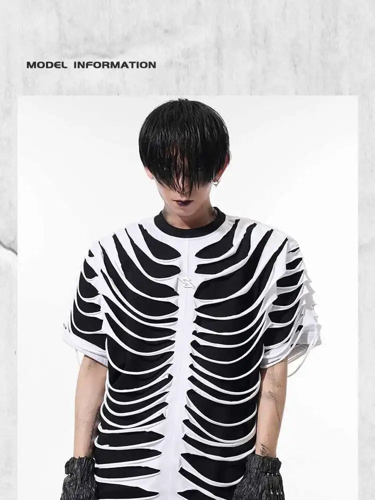 LUZHEN 2025 Summer New Original Personalized Hollow Out Patchwork Design Fake Two Piece T-shirts Men High Street Tops JY1125 Festival Outfits | Techno Shirts | Rave Clothing