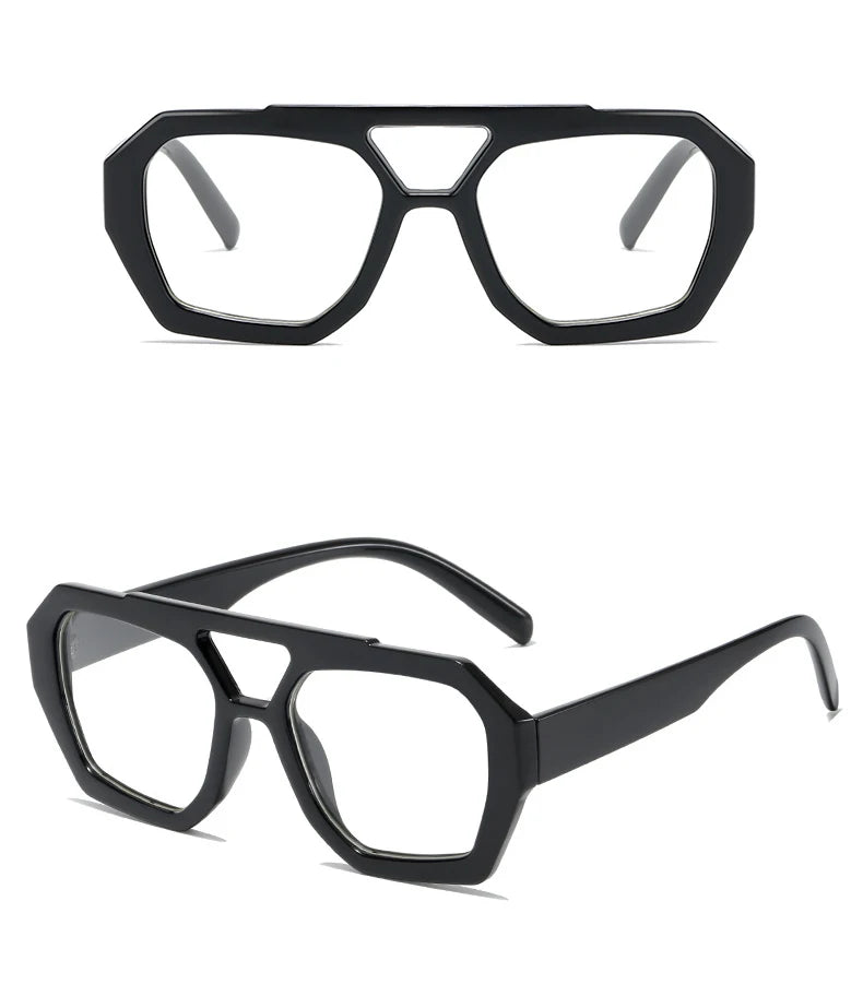 Vintage Square Sunglasses for Women Men Thick Frame Double Bridge Glasses Female Fashion Chic Polygon Sunglasses Leopard Blue Festival Outfits | Techno Shirts | Rave Clothing