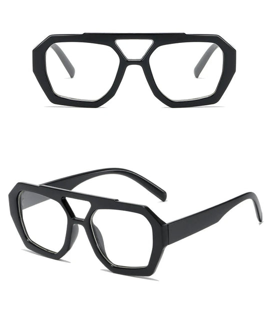 Vintage Square Sunglasses for Women Men Thick Frame Double Bridge Glasses Female Fashion Chic Polygon Sunglasses Leopard Blue Festival Outfits | Techno Shirts | Rave Clothing