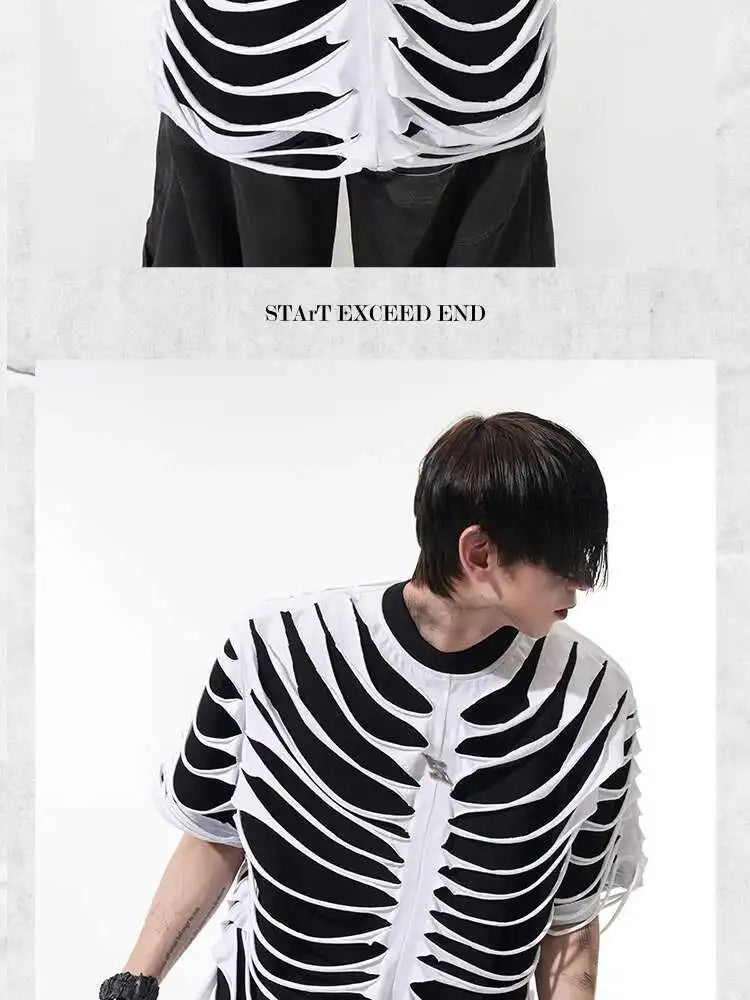 LUZHEN 2025 Summer New Original Personalized Hollow Out Patchwork Design Fake Two Piece T-shirts Men High Street Tops JY1125 Festival Outfits | Techno Shirts | Rave Clothing