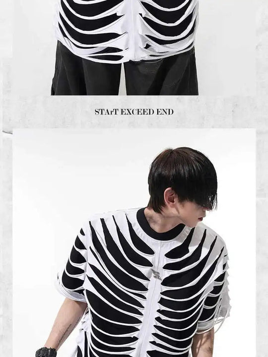 LUZHEN 2025 Summer New Original Personalized Hollow Out Patchwork Design Fake Two Piece T-shirts Men High Street Tops JY1125 Festival Outfits | Techno Shirts | Rave Clothing