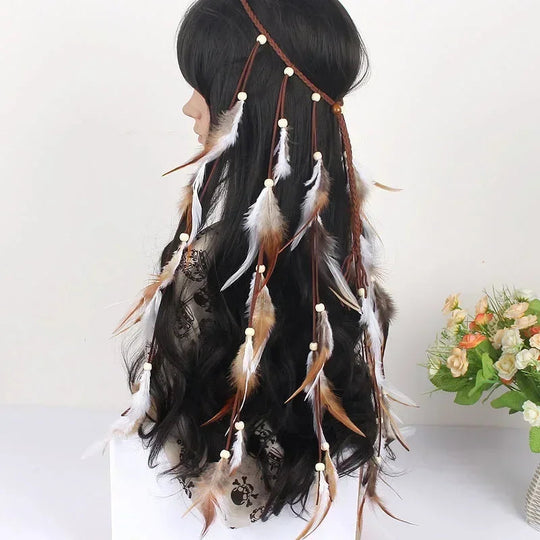 Böhmisches Feder-Haarband für Damen, festliche Maskerade, Karneval, Hippies, Kostüm, indischer Abschlussball, Zigeuner, lange Quaste, Haarschmuck Festival Outfits | Techno Shirts | Rave Clothing