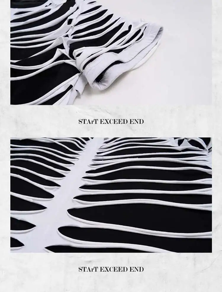 LUZHEN 2025 Summer New Original Personalized Hollow Out Patchwork Design Fake Two Piece T-shirts Men High Street Tops JY1125 Festival Outfits | Techno Shirts | Rave Clothing