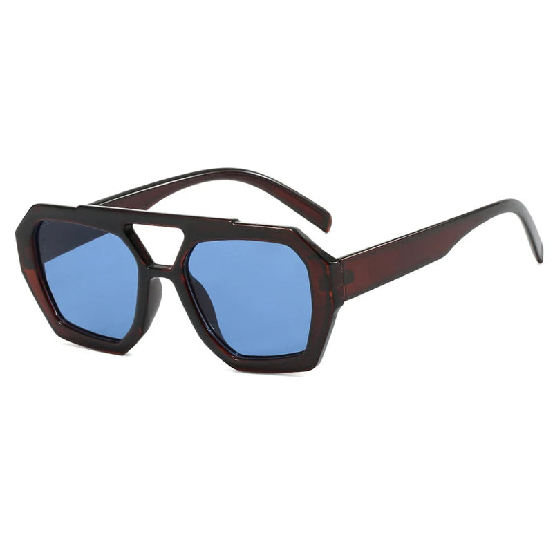 Vintage Square Sunglasses for Women Men Thick Frame Double Bridge Glasses Female Fashion Chic Polygon Sunglasses Leopard Blue Festival Outfits | Techno Shirts | Rave Clothing