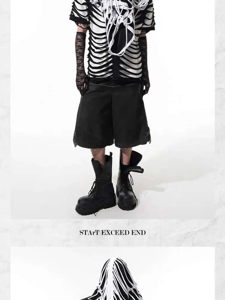 LUZHEN 2025 Summer New Original Personalized Hollow Out Patchwork Design Fake Two Piece T-shirts Men High Street Tops JY1125 Festival Outfits | Techno Shirts | Rave Clothing