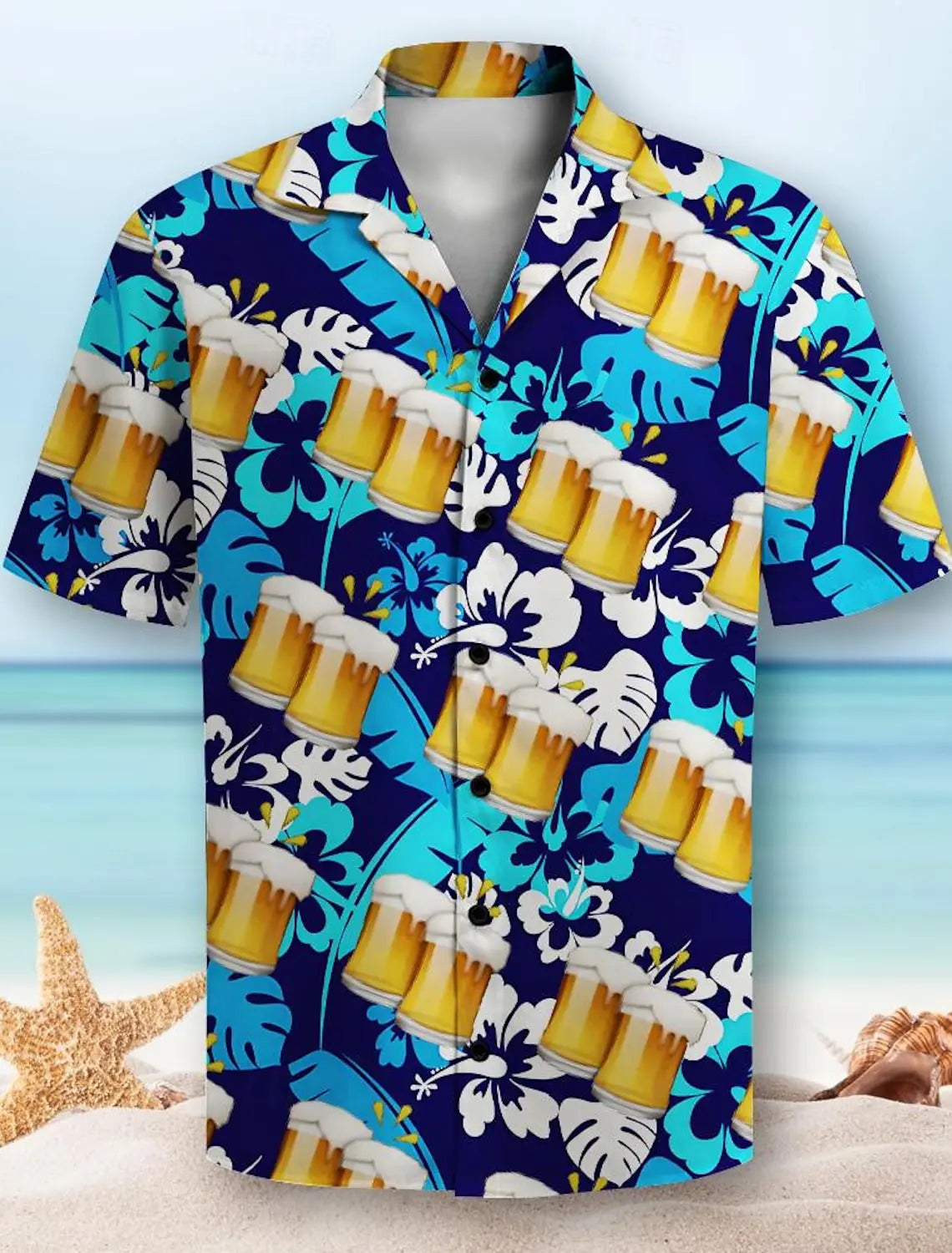 Beer pattern 3D print men's short sleeve party everyday vacation button down lapel shirt for summer resort vacation, Hawaiian style festival outfits | techno shirts | rave clothing