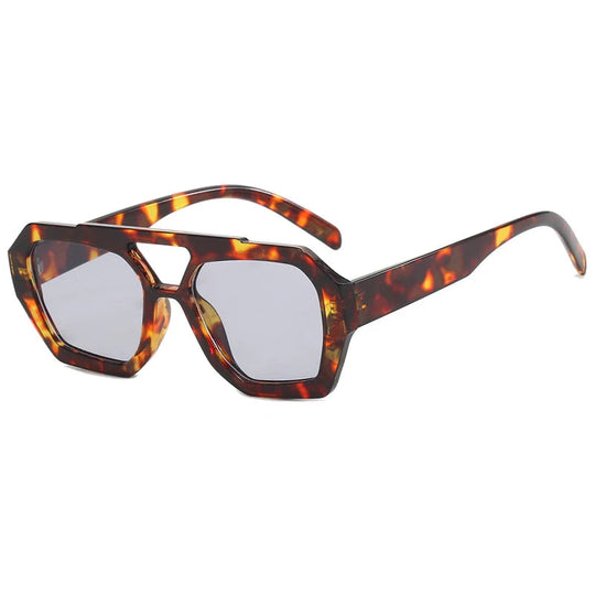 Vintage Square Sunglasses for Women Men Thick Frame Double Bridge Glasses Female Fashion Chic Polygon Sunglasses Leopard Blue Festival Outfits | Techno Shirts | Rave Clothing