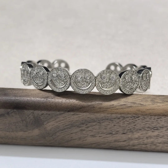 RAKOL Stilvolle Runde Lächeln Smiley Manschette Armreif Kupfer Vergoldet Zirkonia Charme Party Schmuck Für Frauen Männer Geschenke Festival Outfits | Techno Shirts | Rave Clothing