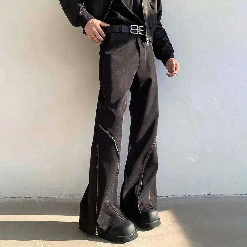 LUZHEN 2025 Spring New Original Elegant Solid Color Casual Pants Men Fashion Zipper Leg Design Loose Male Horn Pants LZ8361 Festival Outfits | Techno Shirts | Rave Clothing