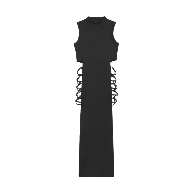 Crossover, cut-out dress, sexy, figure-hugging, sleeveless dress with stand-up collar, women's clothing Festival Outfits | Techno Shirts | Rave Clothing