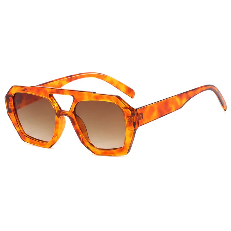 Vintage Square Sunglasses for Women Men Thick Frame Double Bridge Glasses Female Fashion Chic Polygon Sunglasses Leopard Blue Festival Outfits | Techno Shirts | Rave Clothing