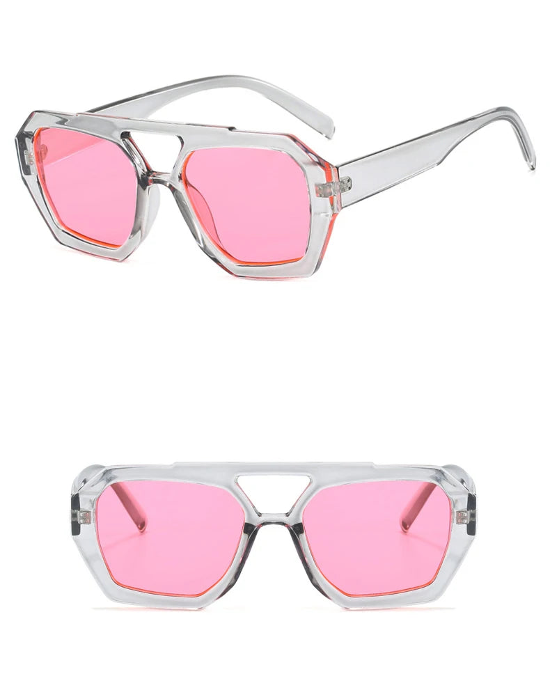 Vintage Square Sunglasses for Women Men Thick Frame Double Bridge Glasses Female Fashion Chic Polygon Sunglasses Leopard Blue Festival Outfits | Techno Shirts | Rave Clothing