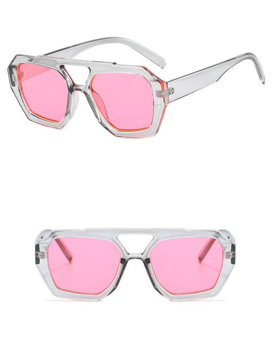 Vintage Square Sunglasses for Women Men Thick Frame Double Bridge Glasses Female Fashion Chic Polygon Sunglasses Leopard Blue Festival Outfits | Techno Shirts | Rave Clothing