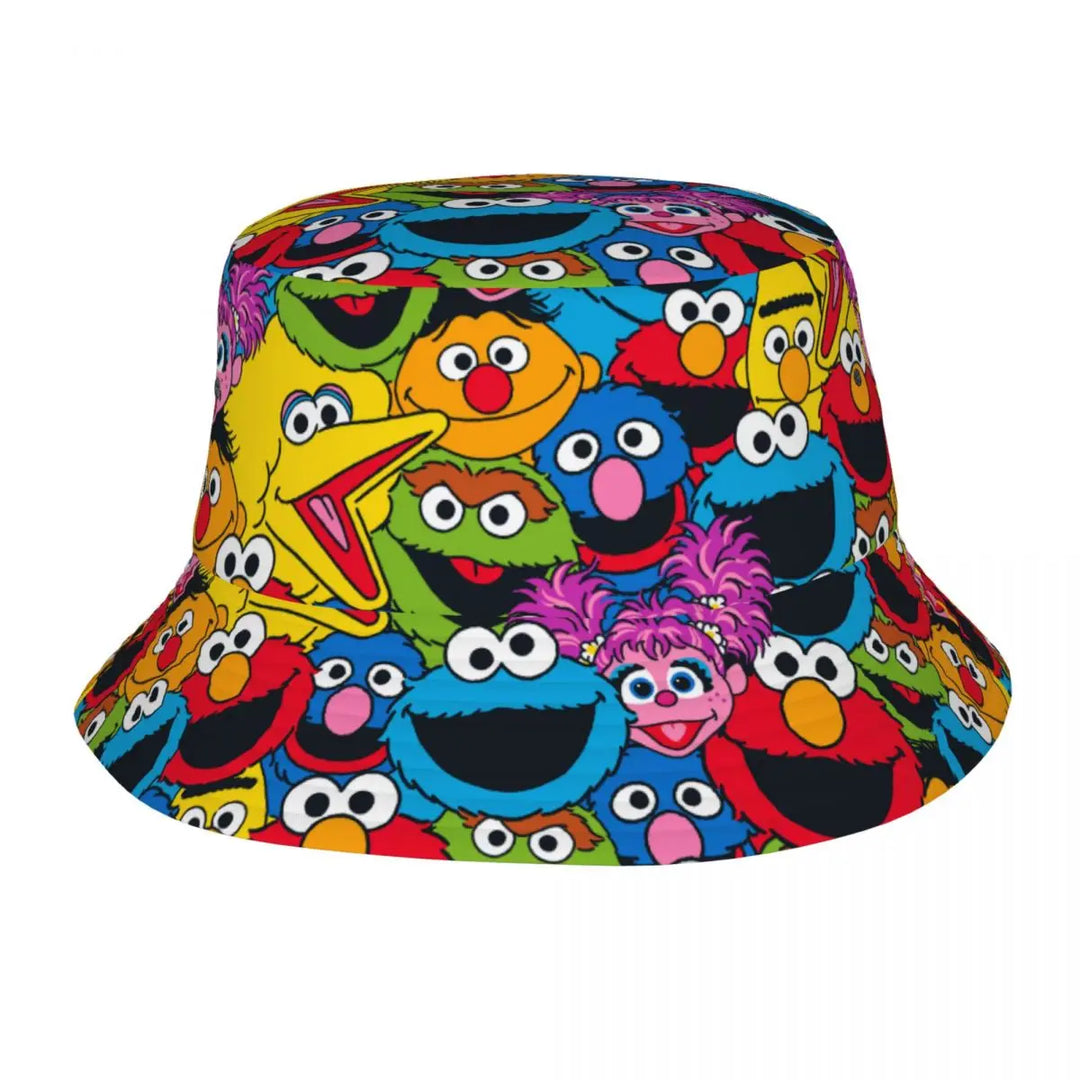 Colorful Sesame Street-style fisherman's hat with Cookie Monster motif - perfect for festivals and raves 1