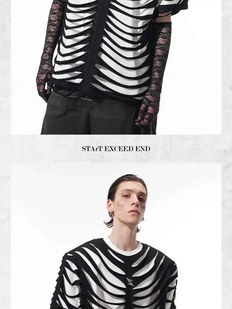 LUZHEN 2025 Summer New Original Personalized Hollow Out Patchwork Design Fake Two Piece T-shirts Men High Street Tops JY1125 Festival Outfits | Techno Shirts | Rave Clothing