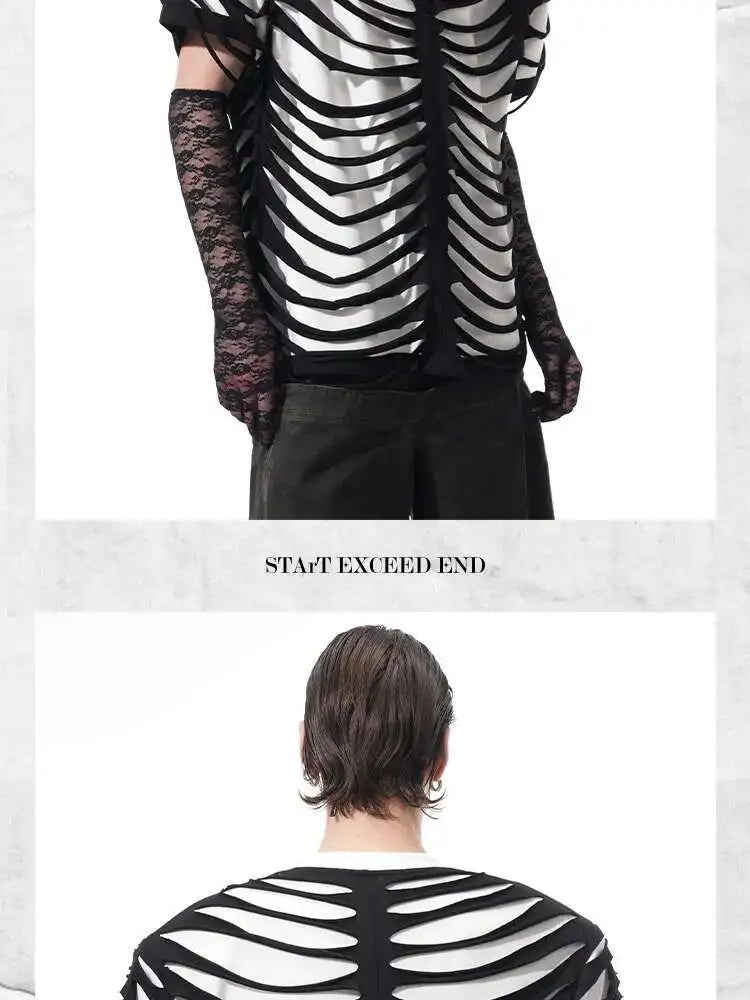 LUZHEN 2025 Summer New Original Personalized Hollow Out Patchwork Design Fake Two Piece T-shirts Men High Street Tops JY1125 Festival Outfits | Techno Shirts | Rave Clothing