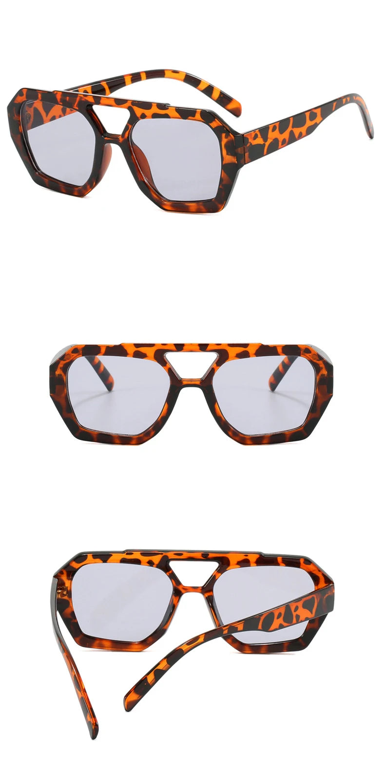 Vintage Square Sunglasses for Women Men Thick Frame Double Bridge Glasses Female Fashion Chic Polygon Sunglasses Leopard Blue Festival Outfits | Techno Shirts | Rave Clothing