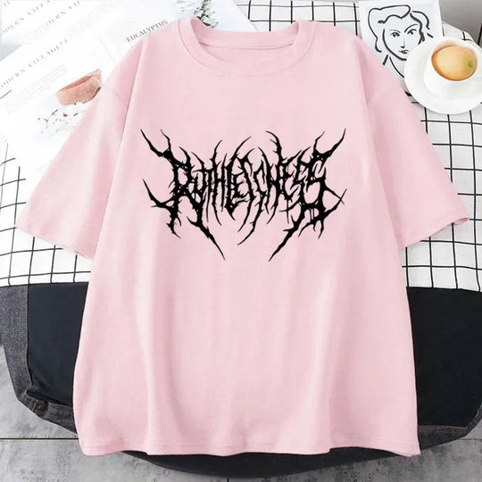 Frauen T Shirt Sommer Punk Stil Y2K Druck Vintage Oansatz T-shirt Kühlen Kurzarm Straße T-Shirt Weiche Atmungsaktive T Kleidung Festival Outfits | Techno Shirts | Rave Clothing