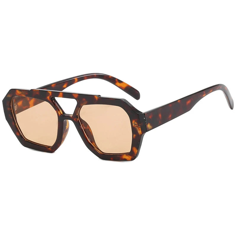 Vintage Square Sunglasses for Women Men Thick Frame Double Bridge Glasses Female Fashion Chic Polygon Sunglasses Leopard Blue Festival Outfits | Techno Shirts | Rave Clothing