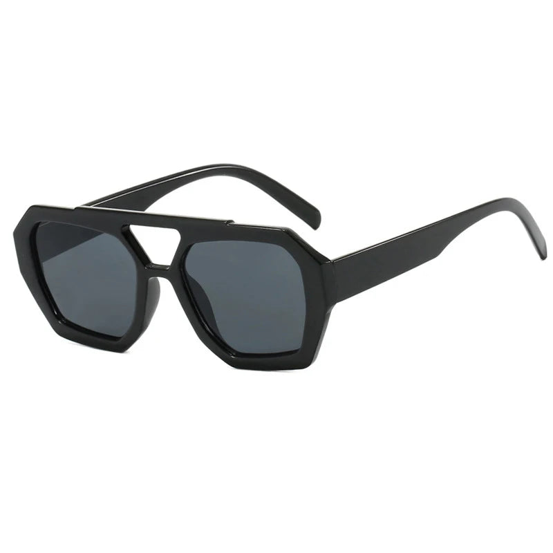 Vintage Square Sunglasses for Women Men Thick Frame Double Bridge Glasses Female Fashion Chic Polygon Sunglasses Leopard Blue Festival Outfits | Techno Shirts | Rave Clothing