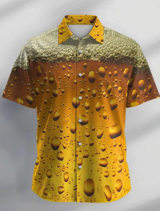 Beer pattern 3D print men's short sleeve party everyday vacation button down lapel shirt for summer resort vacation, Hawaiian style festival outfits | techno shirts | rave clothing