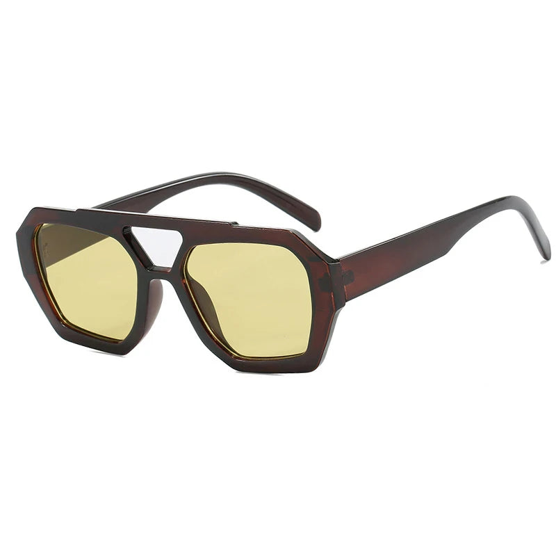 Vintage Square Sunglasses for Women Men Thick Frame Double Bridge Glasses Female Fashion Chic Polygon Sunglasses Leopard Blue Festival Outfits | Techno Shirts | Rave Clothing