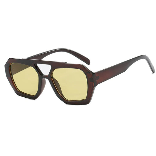 Vintage Square Sunglasses for Women Men Thick Frame Double Bridge Glasses Female Fashion Chic Polygon Sunglasses Leopard Blue Festival Outfits | Techno Shirts | Rave Clothing
