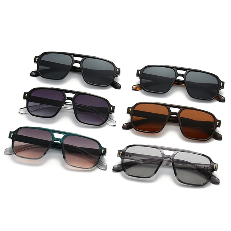 SHAUNA Retro Double Bridge Square Sunglasses Women Gradient Shades UV400 Fashion Brand Designer Rivets Men Sunglasses Festival Outfits | Techno Shirts | Rave Clothing