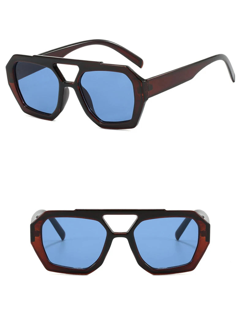 Vintage Square Sunglasses for Women Men Thick Frame Double Bridge Glasses Female Fashion Chic Polygon Sunglasses Leopard Blue Festival Outfits | Techno Shirts | Rave Clothing
